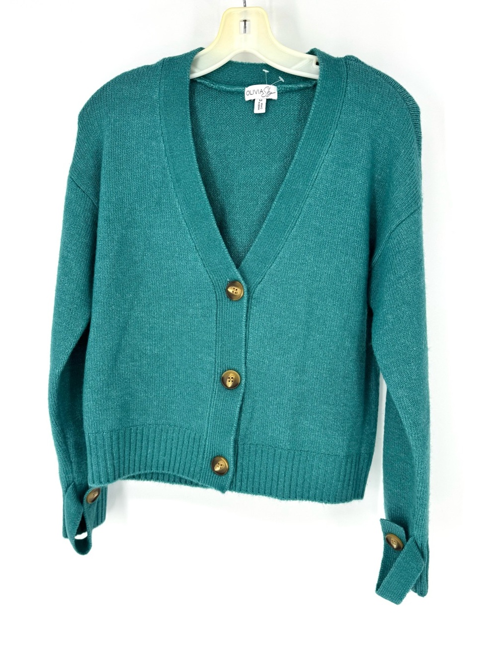 Olivia Sky Teal V-Neck Button Front Sweater